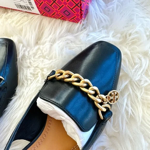 Tory Burch Perfect Black Slingback Loafers with Gold Chain - Picture 6 of 7